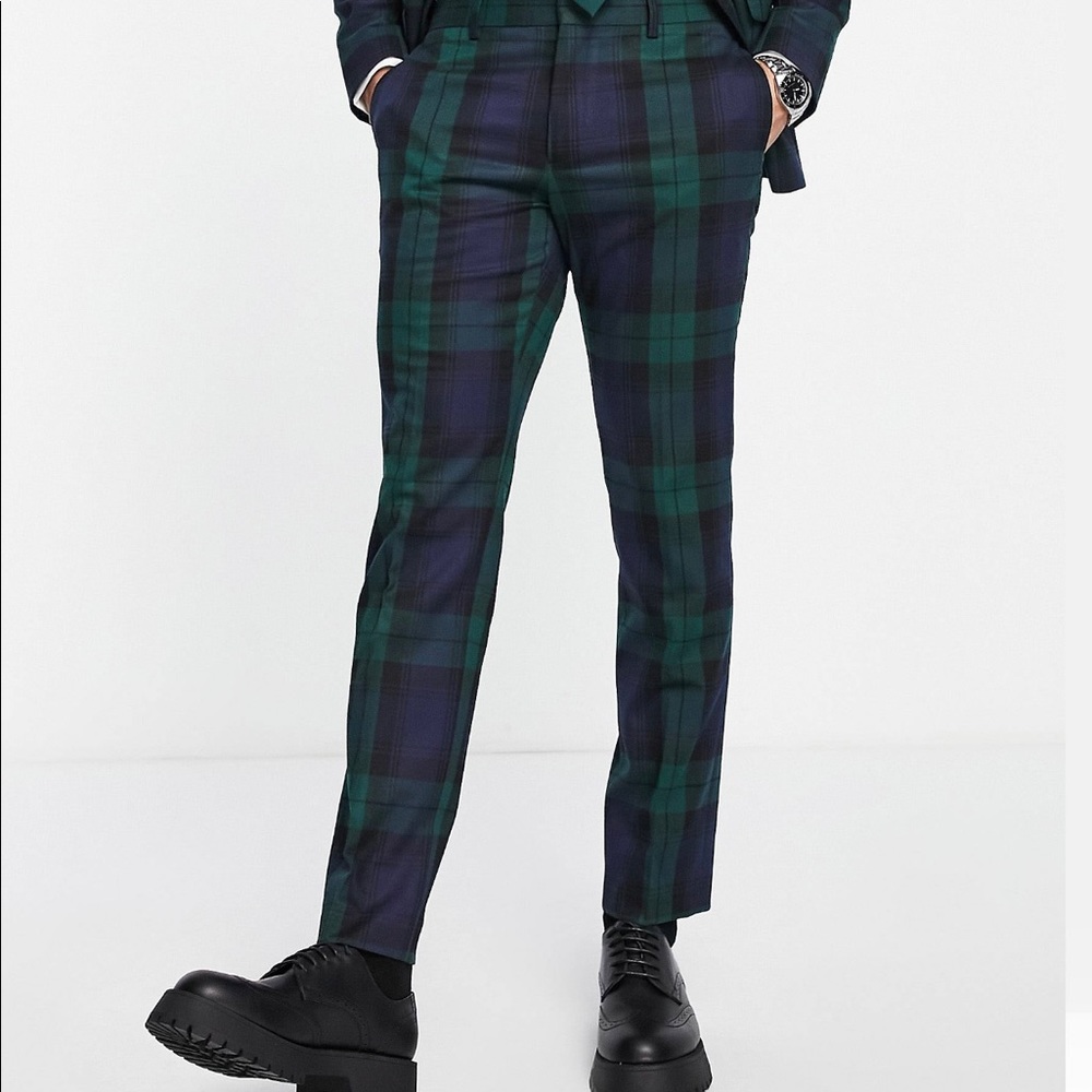 River Island skinny suit pant in green tartan